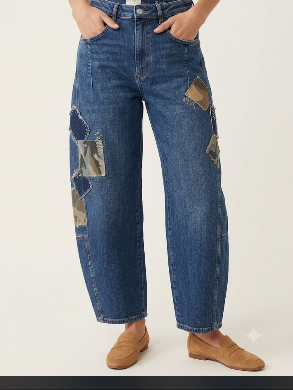 Pilcro Women's Barrel Jeans Camo Patch